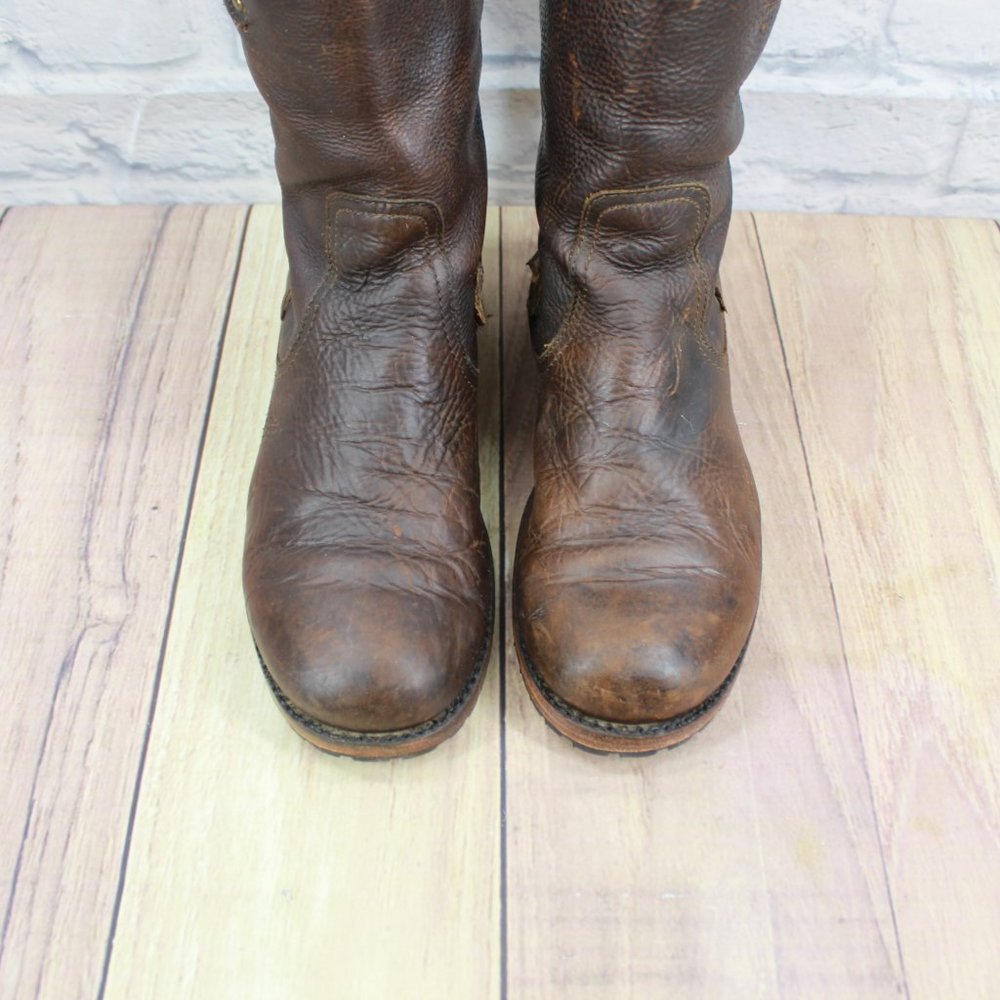 FRYE Brown Distressed Leather Buckle Strap Pull On Boots Size 7.5 D - Picture 6 of 9